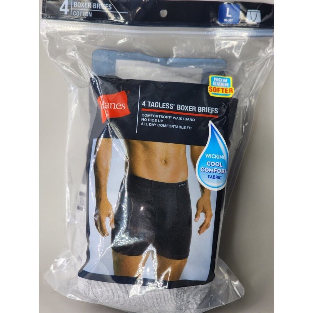 4 Pack Hanes Tagless Boxer Briefs Size L 36-38